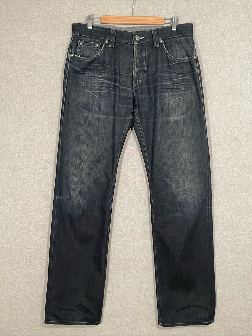 Selvedge Hugo Boss Men's Straight Leg Denim Jeans Dark Wash 35 x 34
